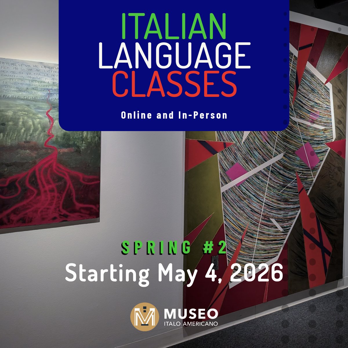sfmuseo's tweet photo. ITALIAN CLASSES 
Via Zoom &amp; IN-PERSON
Starting May 4, 2026

This spring, fall in love with Italian
- Interactive, fun classes
- All levels welcome: from “ciao” to conversation
- Language + culture, always
- A community that feels like famiglia

Enroll: https://t.co/3AuNaLw7Zt https://t.co/kF3TXnDOji