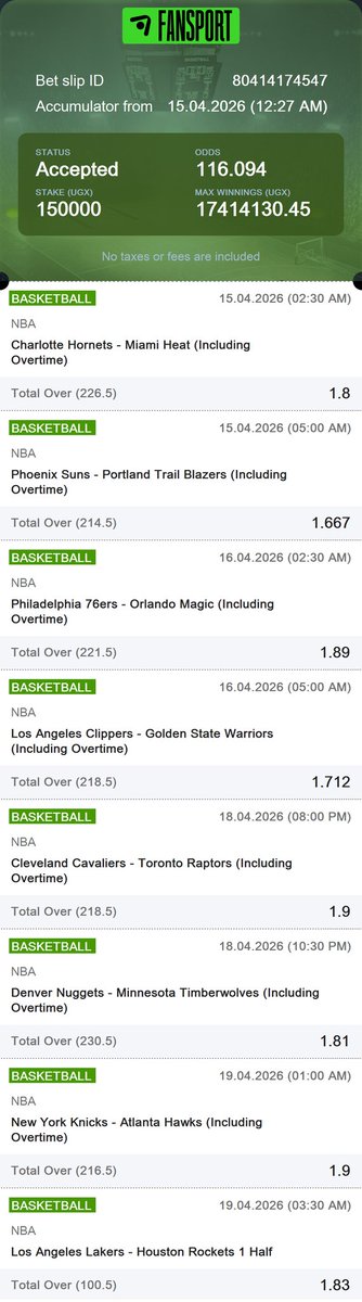 bread_odd2's tweet image. NBA Katambula 🏀🔥(Tue → Sun)
Real winners only 🍞💸 Fan Sport only

💥 Odd 110+
📌 Fan-Sport ▶️ XZPNB

No luck, just strategy. If it lands…. BIG CASH COMES IN💰🔥

Register on Fan-Sport:
👉tinyurl.com/yc4jntrz

Promo Code▶️BREAD 

#DailyBreadOddTipsTeam