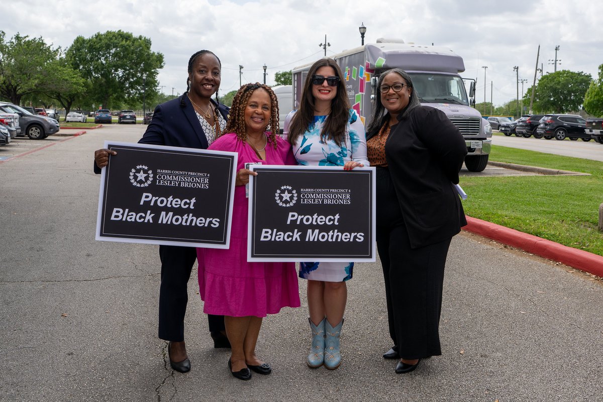 HCP4__Briones's tweet photo. It is #BlackMaternalHealthWeek, and Harris County is confronting the nation’s worst Black maternal mortality rate head-on because black moms are more than statistics. Through our Maternal & Child Health Program, the Mom & Baby Mobile Health Center, and investments in reproductive health, we are working to build a Harris County where no one has to give their life to create life.