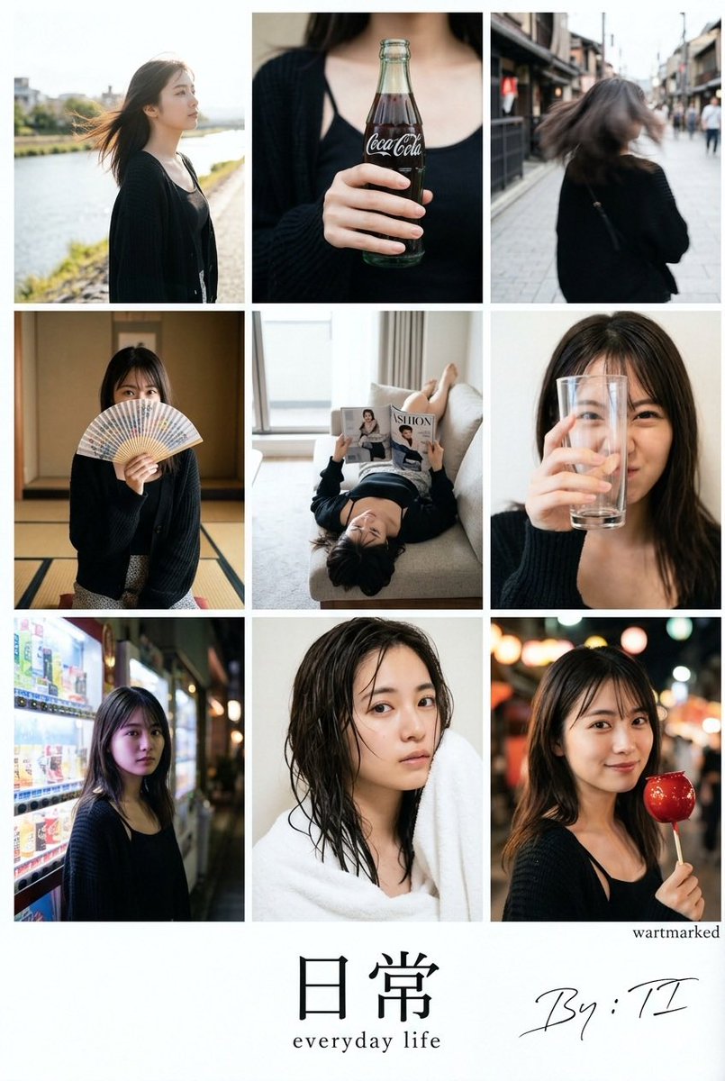 tranquilo_take's tweet photo. 【ついに発売！】ファースト写真集『日常 - everyday life - By: TI』、本日リリースです！🎉 という架空話

ロケ地：京都⛩️
モデル：存在しない美女✨
カメラマン：不在
使用機材：MacBookAir

#AI写真部 #AIポートレート #AIグラビア #脳内ロケハン #AI生成 https://t.co/gzdo6U2Fvz