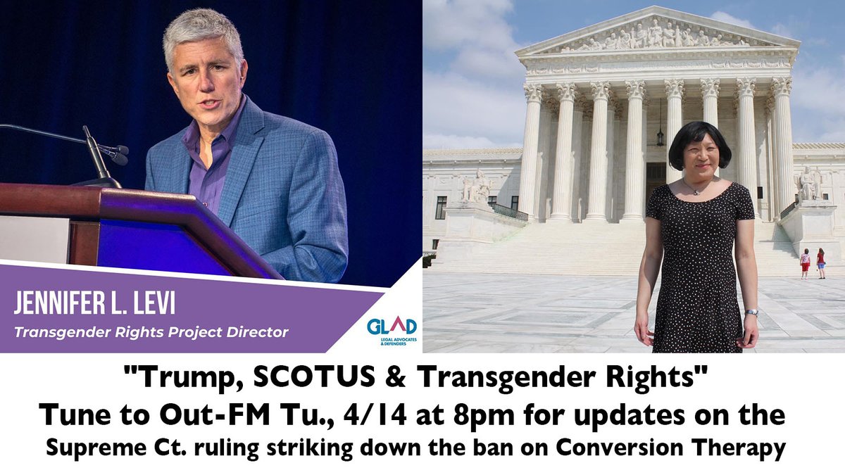 outfm's tweet photo. Tune to Out-FM on Tu., 4/14 from 8-9 pm ET,@WBAI /NY, on 99.5 FM or https://t.co/0MqtT7IZrf
for, "Trump, SCOTUS &amp; Transgender Rights"@PaulinePark will speak with @GLADLAW Trans Rights Dir. on the Supreme Ct upholding the TN. ban on gender-affirming care https://t.co/3GiRY3mys5