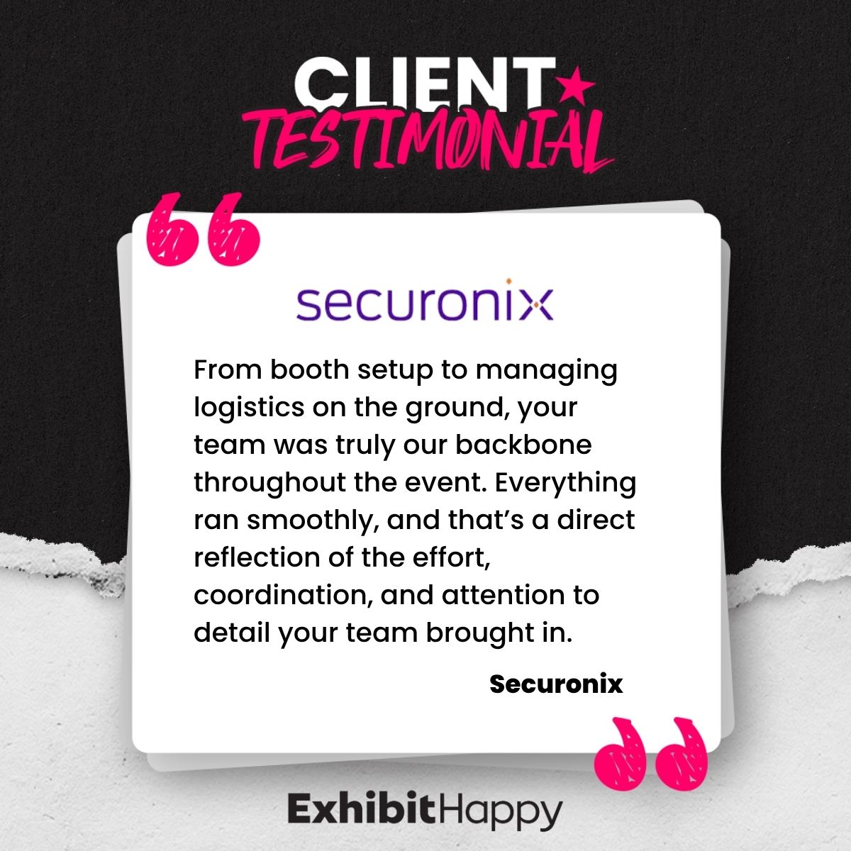 ExhibitHappy's tweet image. This kind of feedback means a lot.

Appreciate it, Securonix 🖤

#TestimonialTuesday #EventProfs #ExhibitHappy