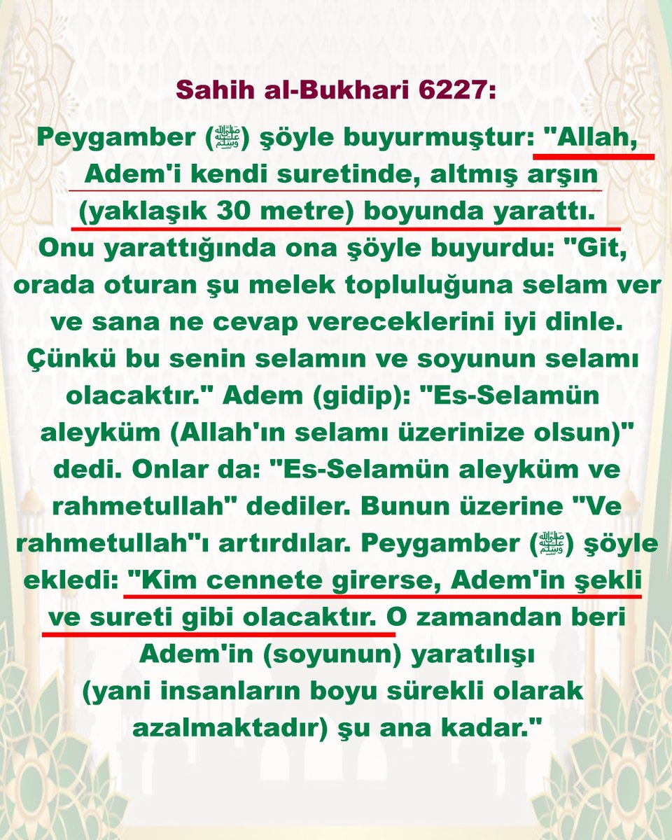 weslyvakanax's tweet image. 1- Dinî metinlere göre (Buhari, Müslim) ilk insan Adem’in boyu 60 zira, yani yaklaşık 30 metreydi. İddiaya göre insanlık ondan itibaren zamanla kısalarak bugünkü halini aldı. Peki, bu iddia bilimsel ve fiziksel olarak ne kadar tutarlı?#flood