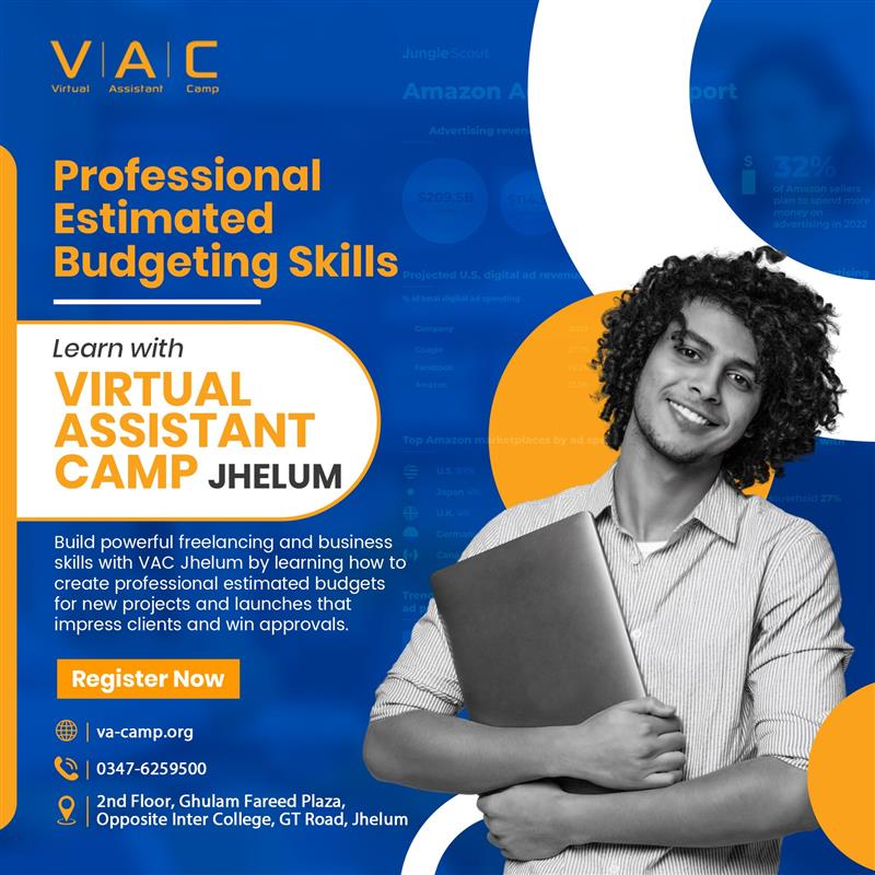 AssistantCamp's tweet image. Master professional budgeting skills with VAC Jhelum 💼📊
Win clients, justify costs, and boost approvals with smart planning.
Start your freelancing journey today! 🚀
Apply now: bit.ly/4ngtw2A
#Freelancing #DigitalSkills #CareerGrowth