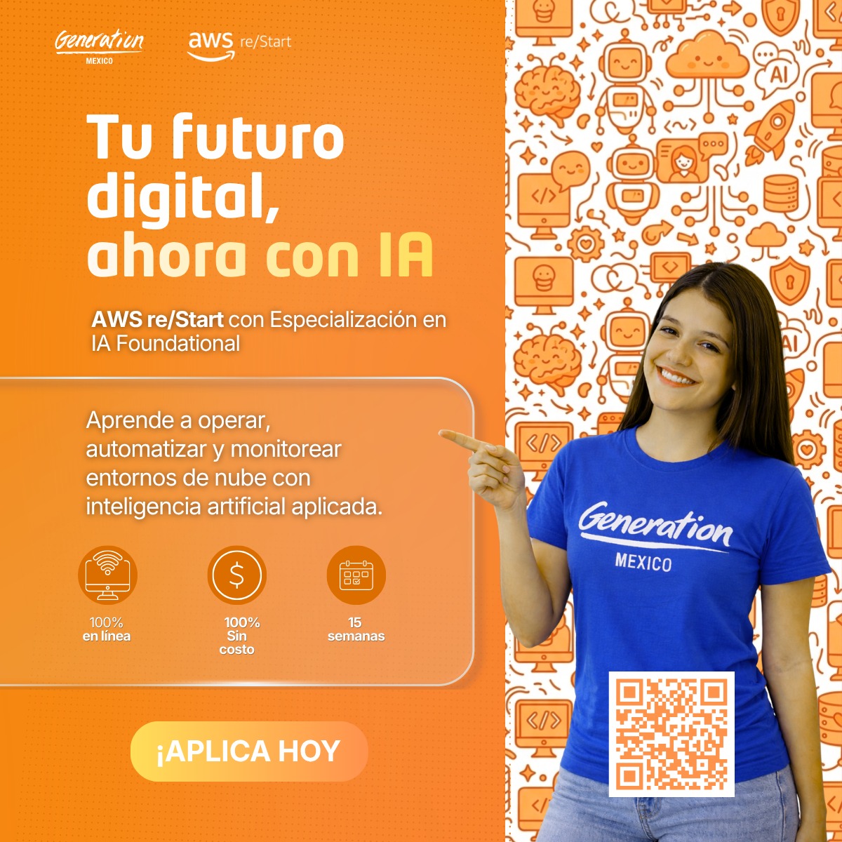 ButDGOAE's tweet photo. La Bolsa Universitaria de Trabajo te invita a participar en el programa  Bootcamp de AWS re/Start con especialización en IA Foundational.  15 semanas, 100% gratis y en línea. 
Jóvenes de 22 a 29 años de CDMX, ZM  y Mty 
 Inicio: 15/ junio/2026 
 Cierre de registro: 5/junio/2026 https://t.co/jVtUg3hJnV