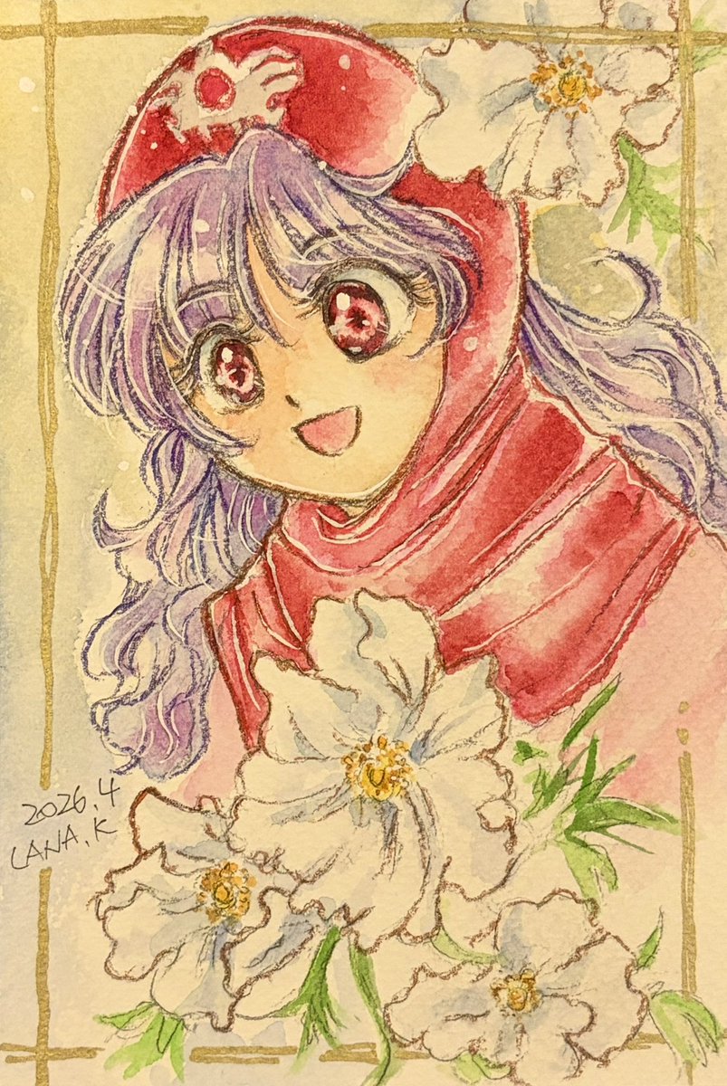 ムーンブルク王女🌙
赤系のイメージが強いけど、清楚で芯の強い彼女には白いお花が似合うなぁと思ってます☺️

#ドラクエ水彩部