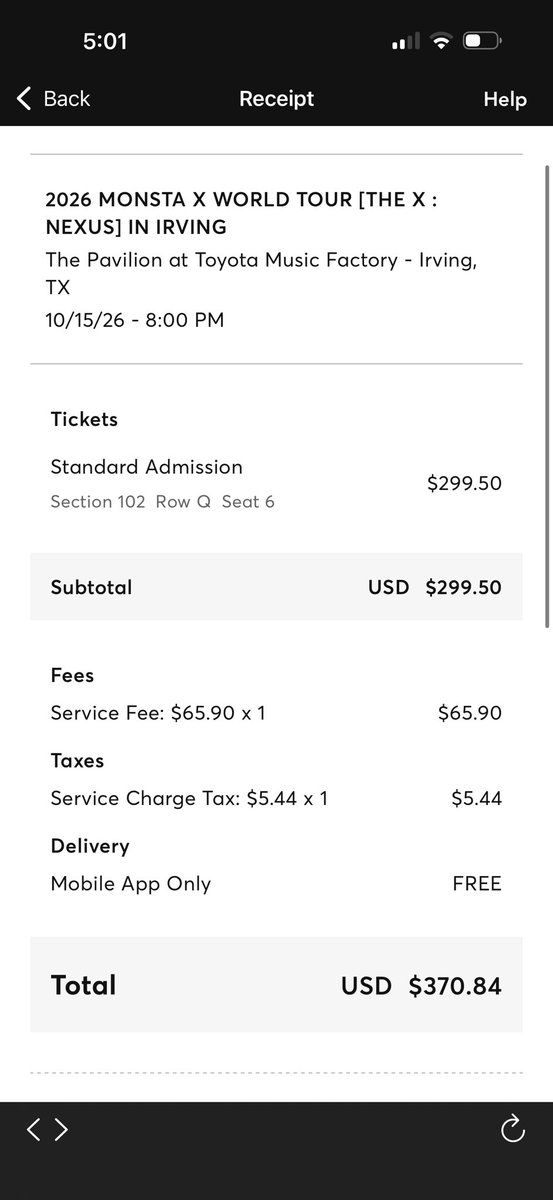MimiWeneebebe's tweet photo. Selling regular Monsta X ticket - Irving, TX
Total cost with taxes was $370.84, I’m selling for $290. We can negotiate. Dm me!
#wtsmonstax https://t.co/f6r6yHSEK8