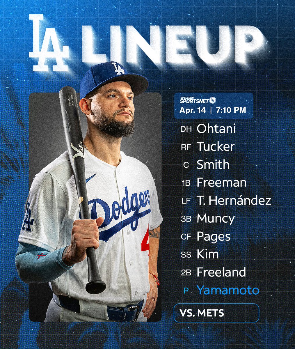 SportsNetLA's tweet image. Tonight's #Dodgers starting lineup for Game 2 against the Mets.