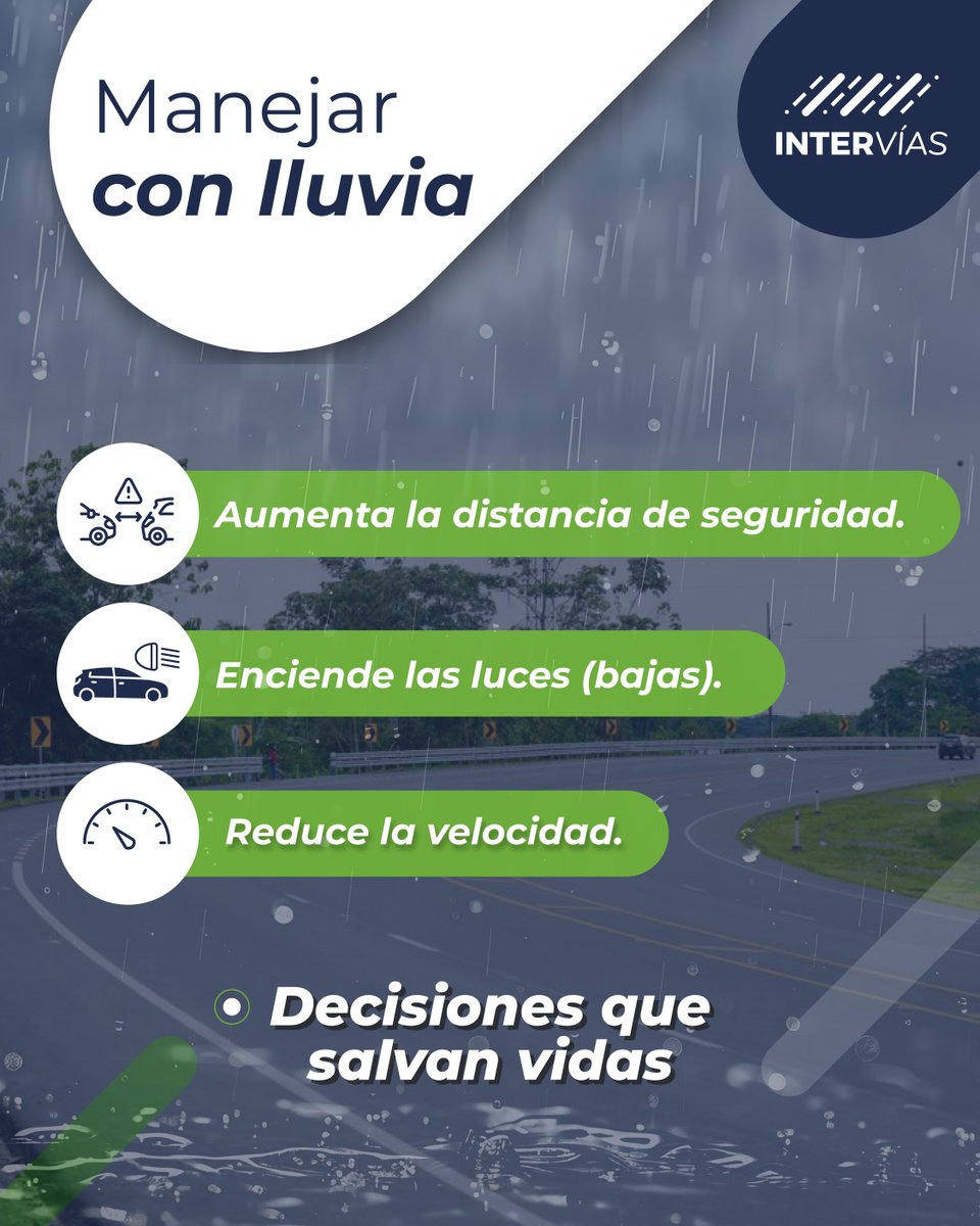 Intervias_ec's tweet photo. Conducir bajo lluvia requiere precaución. La seguridad empieza contigo. https://t.co/46s1ulebL3