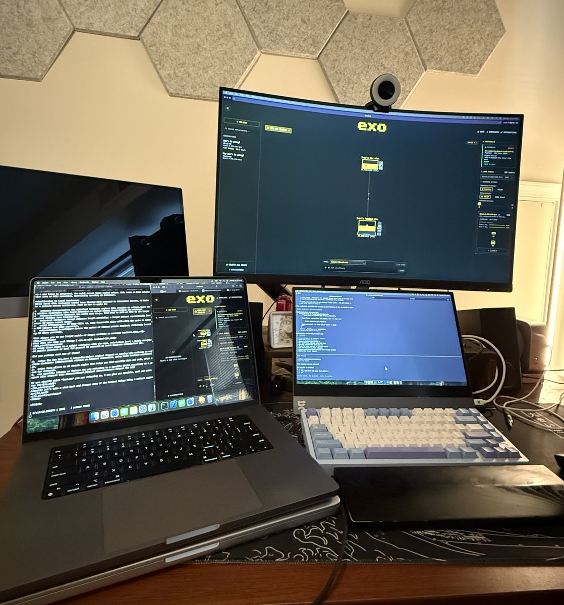 izzycodev's tweet image. Now at ~25 tok/s with @exolabs and using an old m1 max I had connected to my M4 Mac Mini. 

Time to try to use it only with @NousResearch hermes agent and keep everything local.