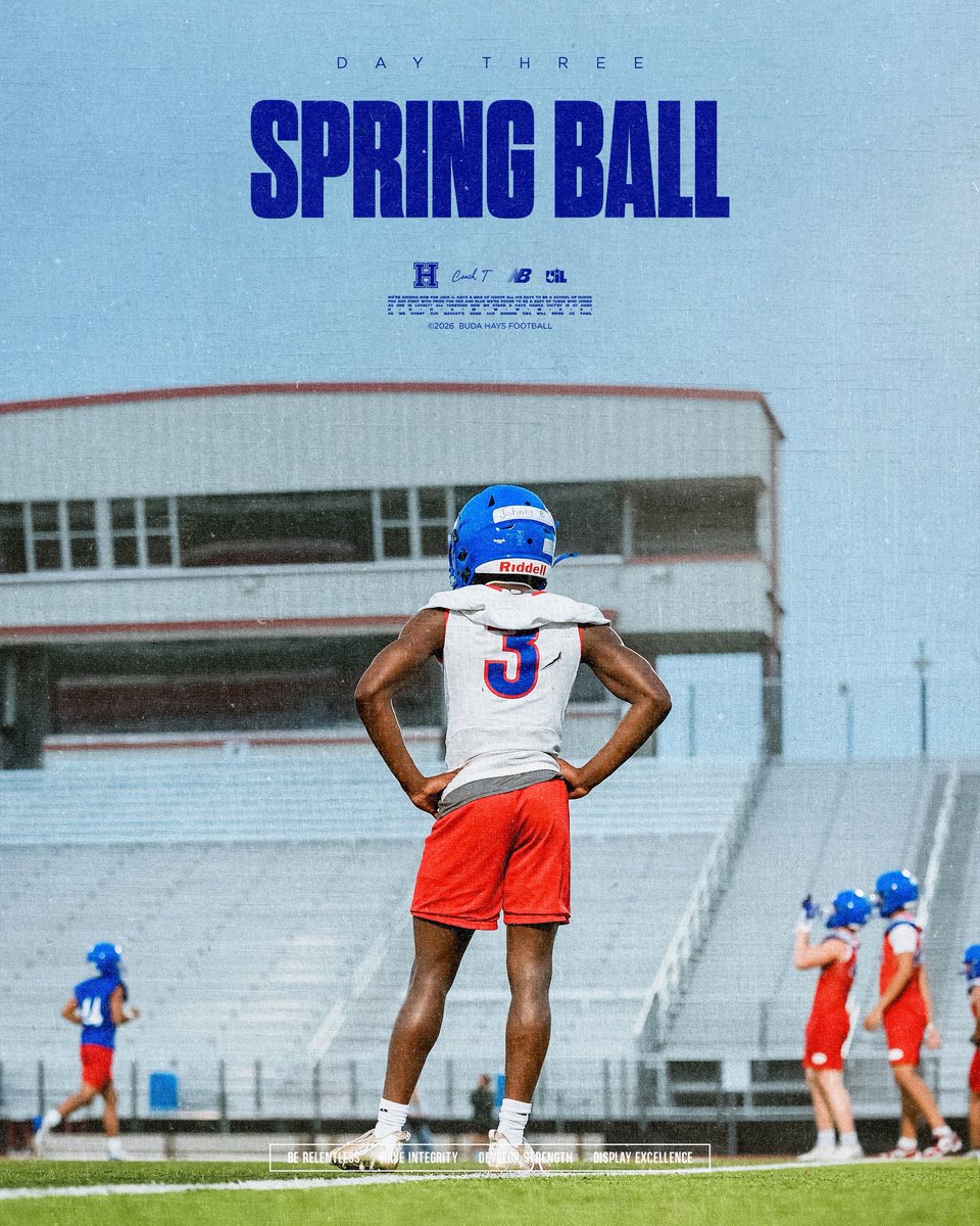 BudaHaysFB's tweet image. Day 3️⃣ 

Spring Camp 2026

#RISE #BudaHaysFootball @coachmarktorres