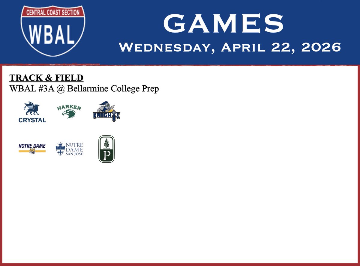 wbal_ccs's tweet image. WBAL Games 4/22:
Track &amp;amp; Field 🎽

@gogryphons @HarkerAthletics @TKA_Athletics @NDBAthletics @NDSJAthletics #Pinewood