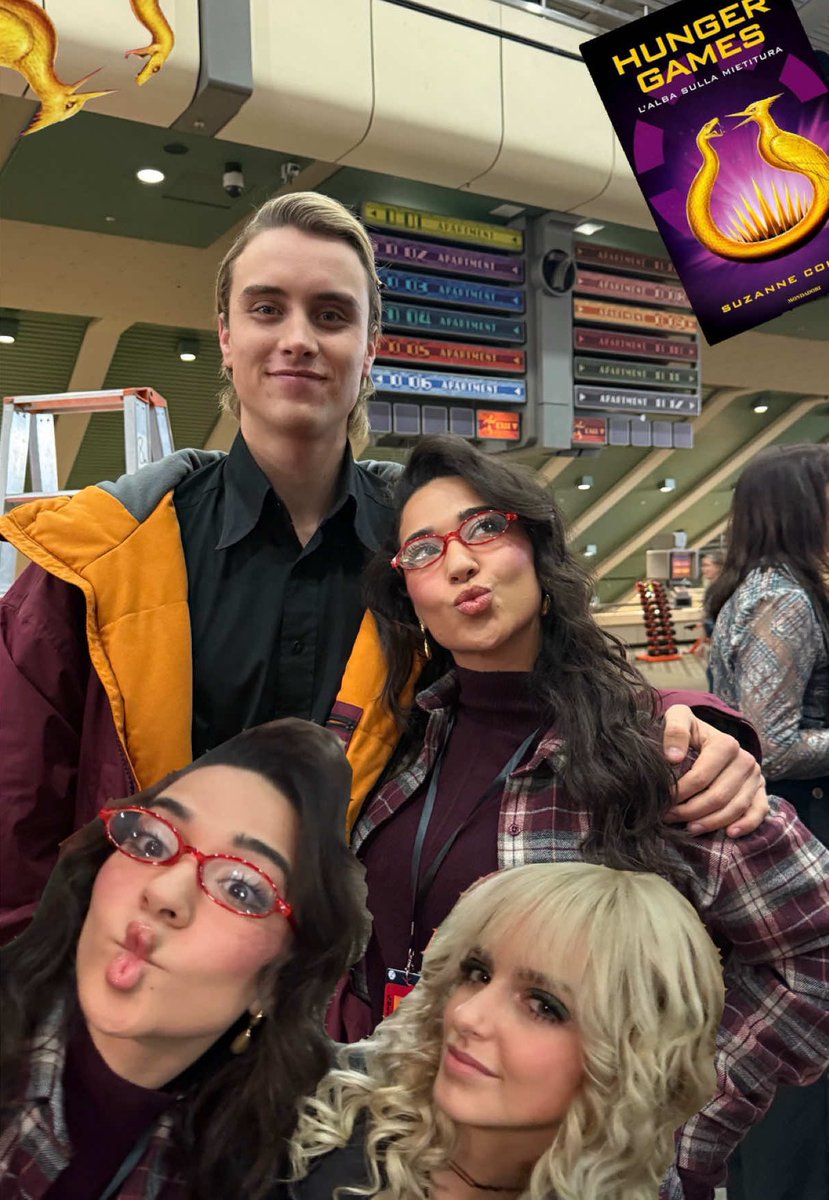 Mckenna Grace e Joseph Zada nos bastidores de “Jogos Vorazes: Amanhecer na Colheita”.