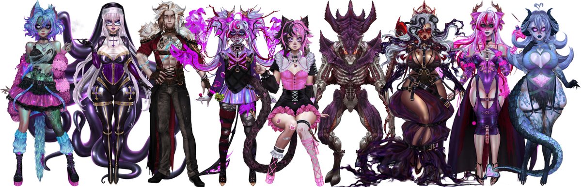 Ahhyoo! Its #PortfolioDay! Hyper vibrant, glazed in glitter and oddly rotten at the core! I adore drawing and crafting L2D Vtuber models 🙏
Let me draw ur OCs in cool outfitss!!