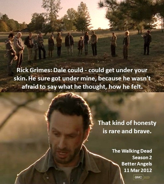 DoctorDoubleTap's tweet image. Rick Grimes: Dale could - could get under your skin. He sure got under mine, because he wasn't afraid to say exactly what he thought, how he felt.
That kind of honesty is rare and brave

#TheWalkingDead
Season 2
Better Angels
11 March 2012
#TWD, #TWDU
CDC Survivor
Andrew Lincoln