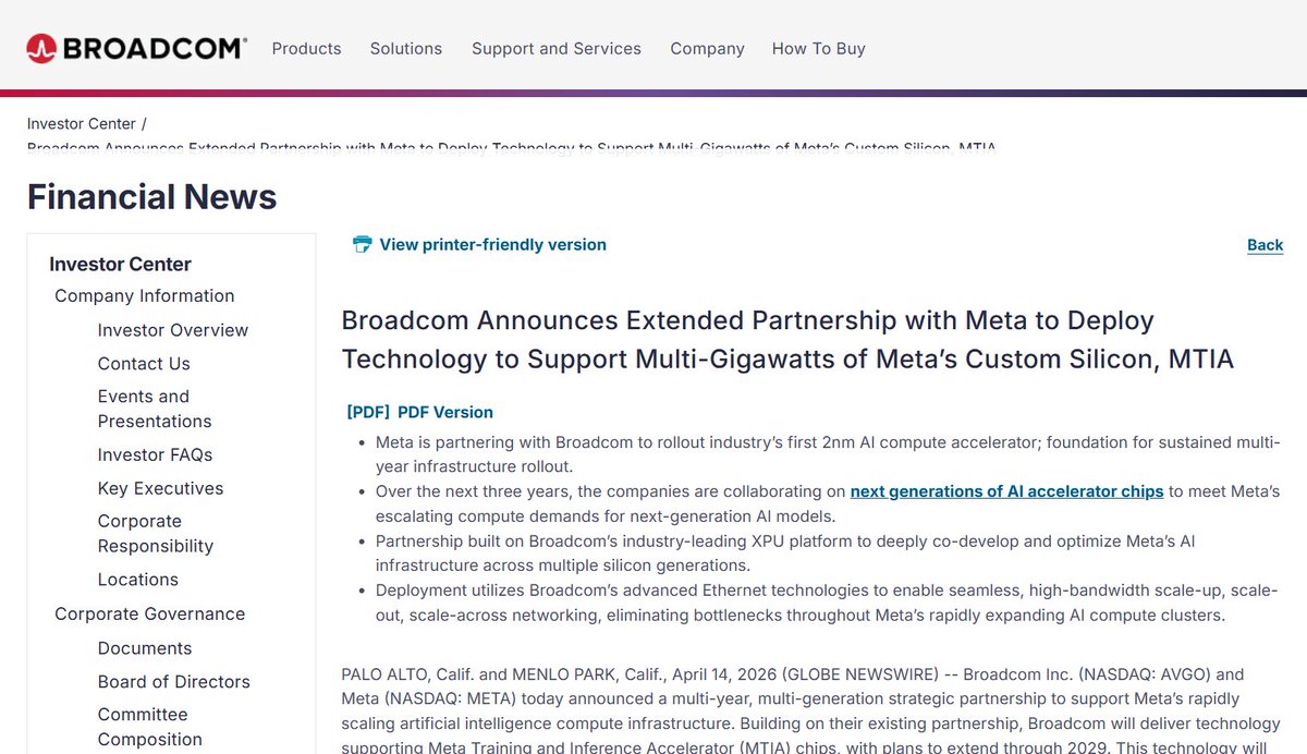 Unclestocknotes's tweet image. #AVGO 與 #Meta 聯手發布
1. 2 奈米技術輾壓與 ASIC 的實質崛起
Meta 的自研晶片 MTIA 直接殺入台積電最先進製程的實戰武器，並且透過 Broadcom 的 XPU 平台共同開發
2. 提到初始承諾超過 1GW，且未來將達到「數 GW (Multi-gigawatts)」。強調使用 Broadcom 的高速乙太網路（Ethernet）技術來解決
