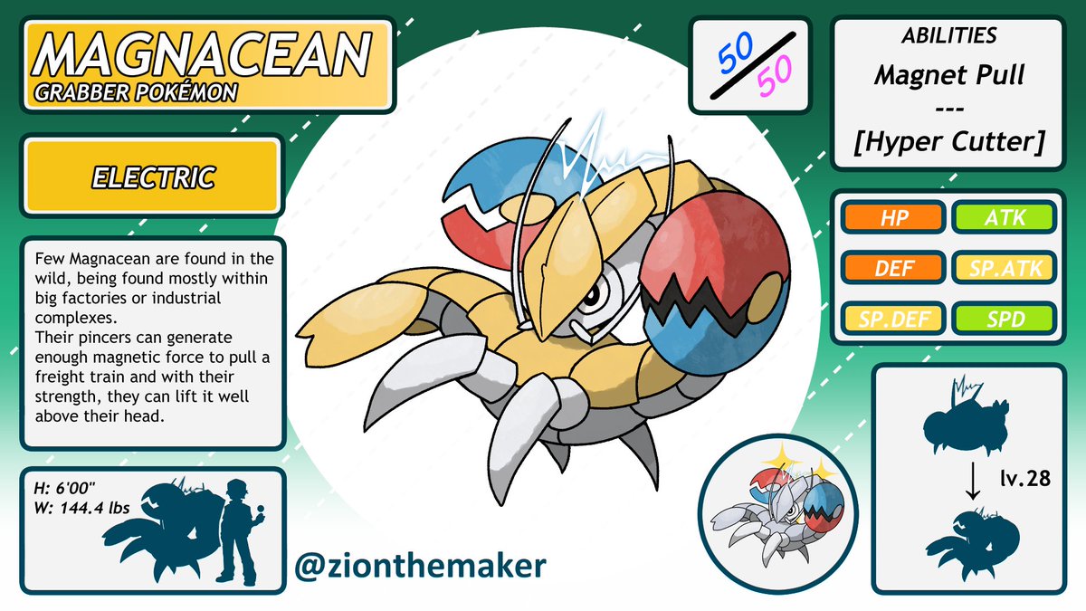 zionthemaker's tweet photo. Meet the renewed Magcrab and Magnacean! Some crustacean fakemon I made in my latest video on my youtube!

#art #fakemon #pokémon https://t.co/QYCGzx6cR6