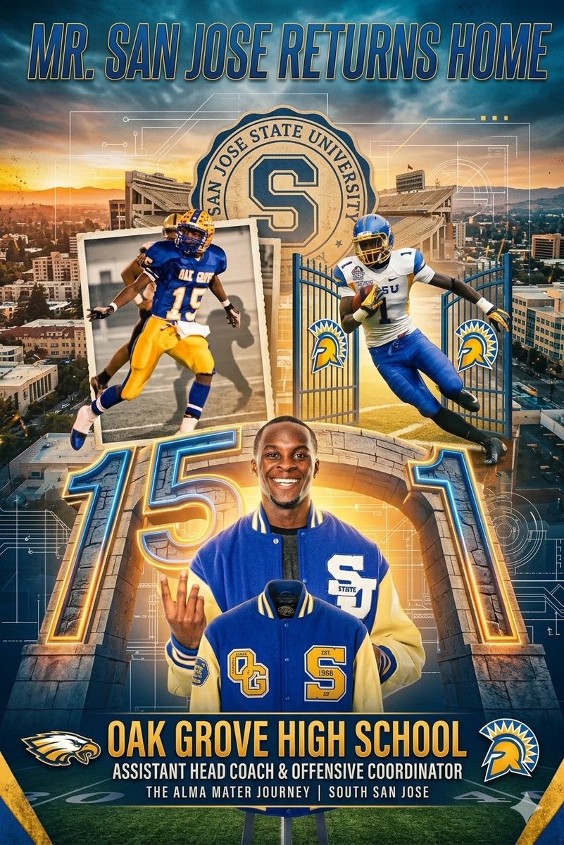 jabari_carr's tweet image. Back where it all started! 🦅 Oak Grove Assistant HC &amp;amp; OC. This community raised me—now it’s time to give back. I’m all in to restore the pride &amp;amp; tradition our students deserve.
South Side, let’s work! 🦅🏁 #FlyEaglesFly #TheGrove #SanJose #Homecoming