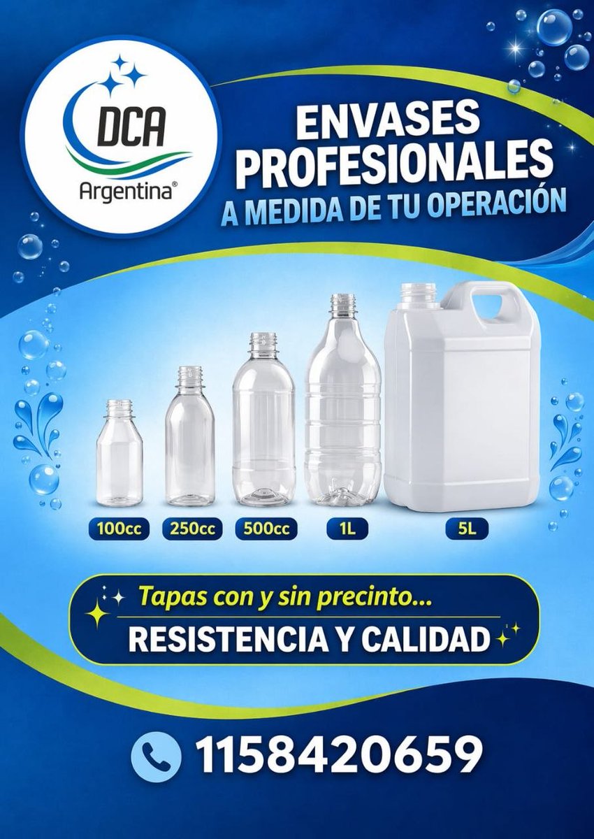 DcaArgentina's tweet image. 📦 𝗘𝗻𝘃𝗮𝘀𝗲𝘀 𝗣𝗿𝗼𝗳𝗲𝘀𝗶𝗼𝗻𝗮𝗹𝗲𝘀 𝗗𝗖𝗔 𝗔𝗿𝗴𝗲𝗻𝘁𝗶𝗻𝗮

Disponibles: 100cc, 250cc, 500cc, 1L y 5L
✅ Tapas con y sin precinto
✅ Máxima resistencia y calidad

📲 𝗖𝗼𝗻𝘀𝘂𝗹𝘁𝗮́ 𝗽𝗿𝗲𝗰𝗶𝗼𝘀 𝗮𝗹: 1158420659

¡A medida de tu operación! 💙

#Envases #DCA