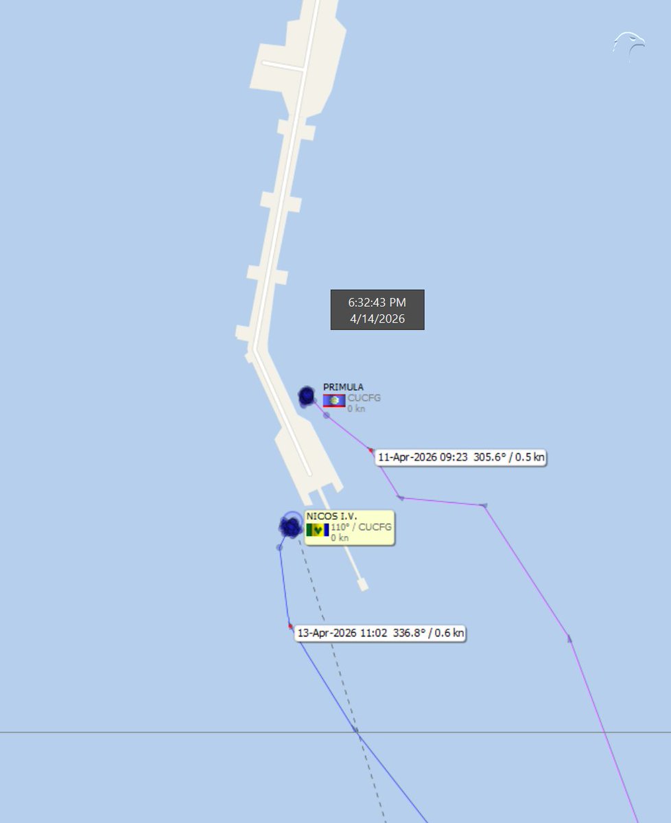 FlconEYES's tweet image. #Cienfuegos a esta hora. 
Fondeados en la Bahía de Jagua los tanqueros:
ESPERANZA 9289166
VILMA 9298961
SANDINO 9441178
GLORIA C 9540273
GAS EXELERO 9392042

En el espigón de la refinería:
PRIMULA 9038593
NICOS I.V 9103843
#Now #Cuba #AIS #cubarcos #14Abr