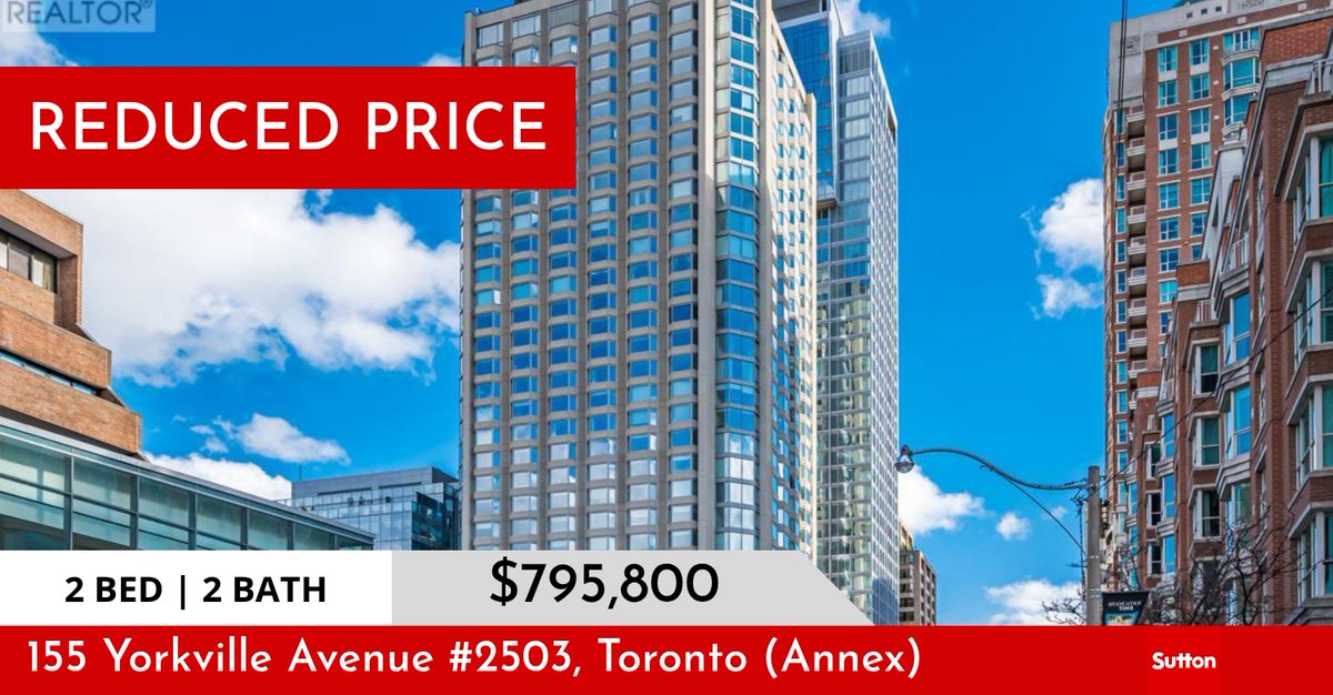 SuttonRealtor's tweet photo. 📍 Reduced Price 📍 This recently reduced home at 155 Yorkville Avenue #2503 in Toronto (annex) won't last long, so, don't wait to set up a showing! Reach out here or at (416) 315-7548 for more information!

Thinking of Selling? Th... https://t.co/tdQ5u2Te5c https://t.co/UfQBsBN5o1