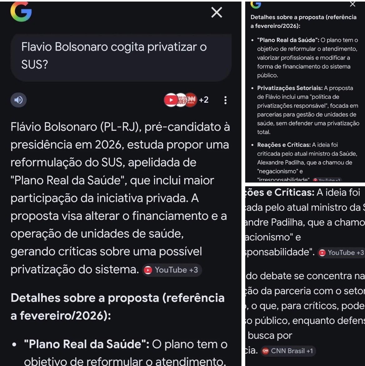 Dei um Google para me certificar que não se tratava de uma FAKENEWS  uma postagem que lí  aqui, para minha surpresa dizendo q o Rachadinha vulgo Flávio Bolsonaro  QUER PRIVATIZAR O SUS.
Estou passada!
Essa família sempre contra o povo 😡😡😡, compartilhem , repostem por favor!