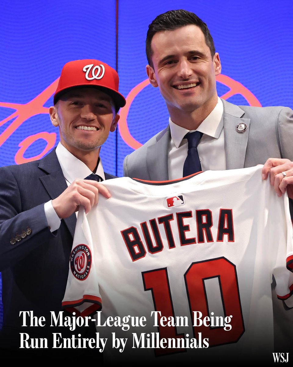 WSJ's tweet photo. The Washington Nationals have been one of baseball’s saddest franchises. Their solution this winter was to hire decision-makers in their 30s to fill every important leadership role. https://t.co/Pq2tnXYpW1 https://t.co/WNpai5gj11