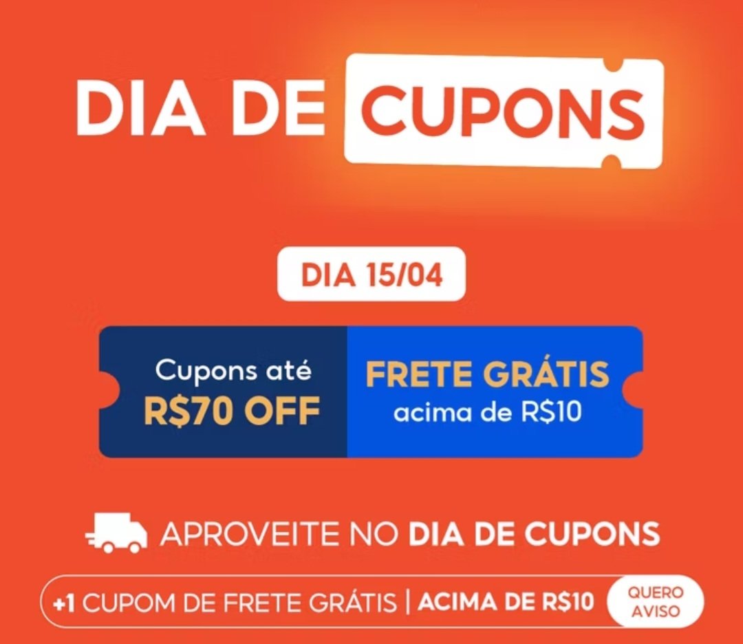 TemNaShoo's tweet image. 🚨 FICA LIGADO AQUI NO PERFIL 🚨

Dia 15/04 tem DIA DE CUPONS na Shopee 🛒🔥
💸 Até R$70 OFF
🚚 Frete GRÁTIS acima de R$10

🔔 Ativa as notificações pra não perder nada!
#Cupons #Promoção #Descontos #Achadinhos