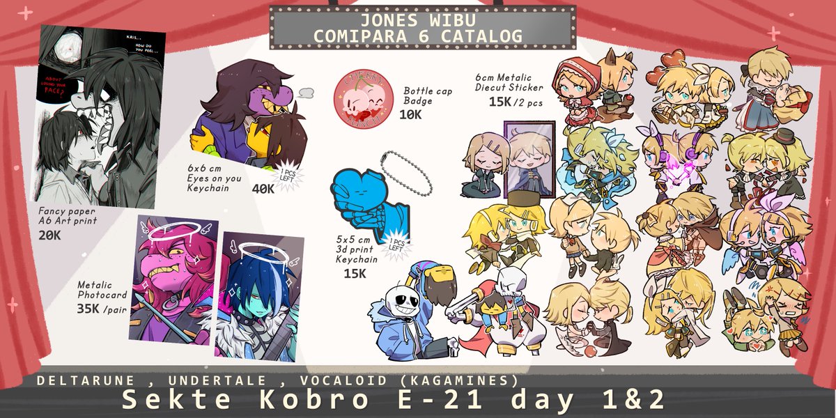 joneswibu's tweet image. (Part 1/2)
Hullo! Berikut katalog punya Jones untuk OTS #comipara6
🐼: 
Sekaiichi
Junjou
Hybrid Child
Undertale
Deltarune
Dolol
Mouthwashing
Gravity Falls
Vocaloid
Charisma House
Hypmic
PPG
HTF
Faith

Silakan mampir~
Sharing is very appreciated 🌼
#comipara6catalog #wtsnya_jones