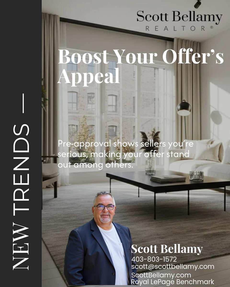 ScottBellamy's tweet photo. Mortgage pre-approval makes your offer stand out in Calgary’s shifting market, sellers take notice and your search gets sharper. 🏡

Would you get pre-approved before touring homes? https://t.co/EwYAK4kJ4z
