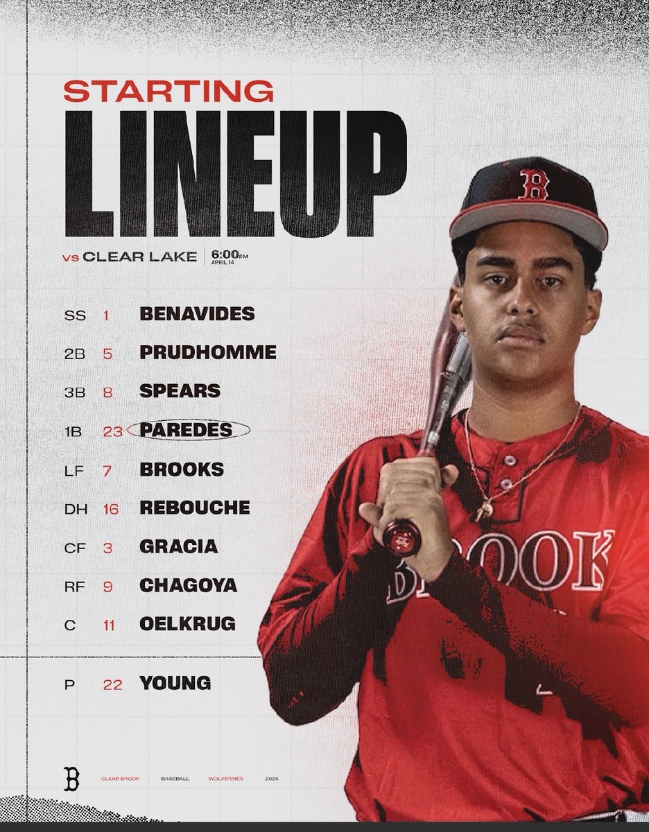 Baseball_CBHS's tweet photo. ⚾️LINEUP⚾️
Go BROOK! https://t.co/yQBKETTd51