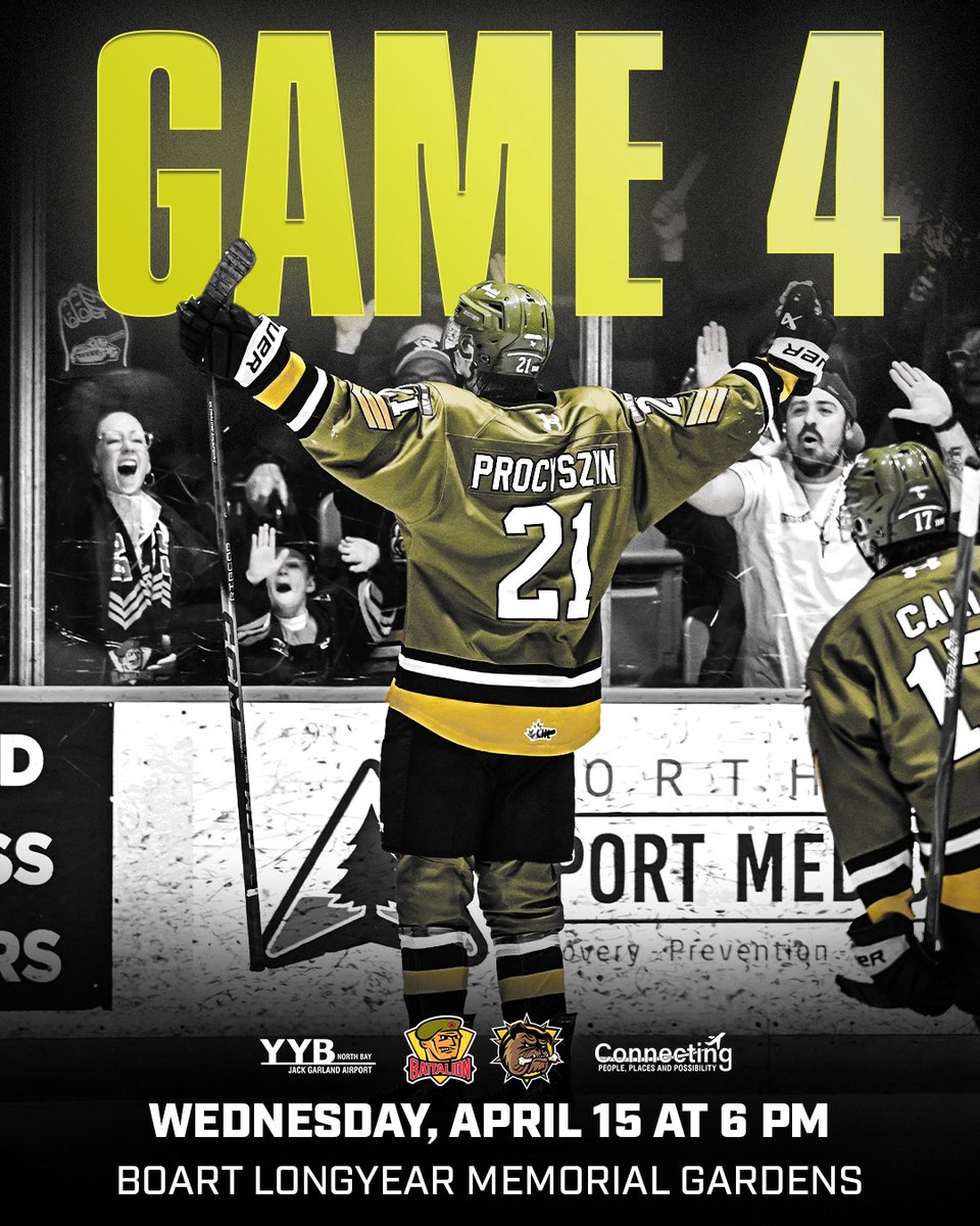 OHLBattalion's tweet image. Game 4 = Tomorrow night at 6:00 PM 

See you there #7thMan

🎟️ | tickets.battalionhockey.com 

#OHLPlayoffs | #GoTroopsGo