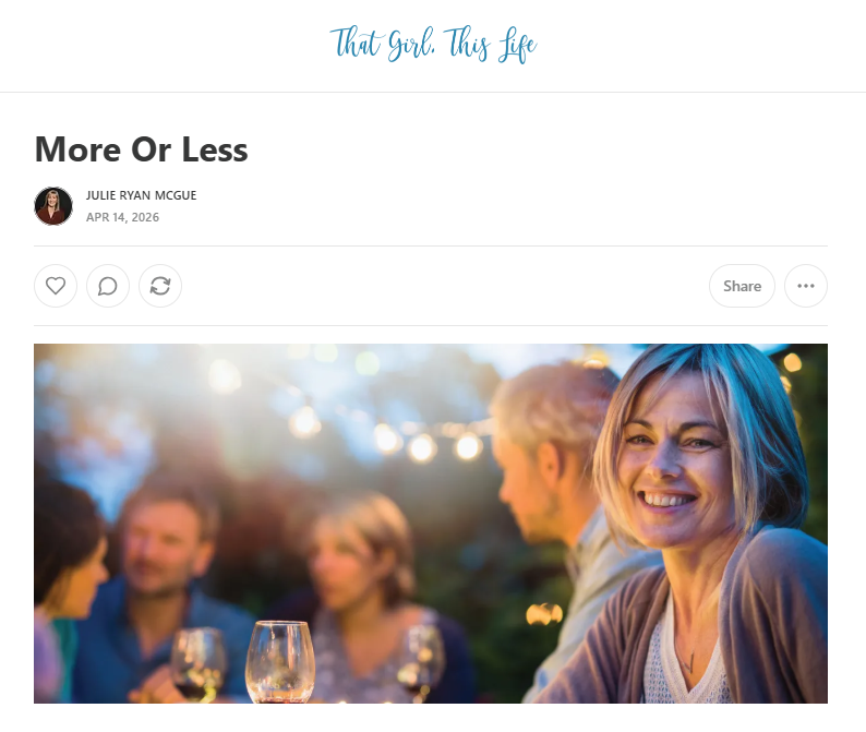 juliermcgue's tweet image. ❤️ More time. More connection. Less noise. Less screen time.

But when I made my "more or less" list, I found it all came down to one word: love — not the storybook kind, but love as an act of attention.

open.substack.com/pub/julieryanm…

#MoreOrLess #ThatGirlThisLife #Love #Substack