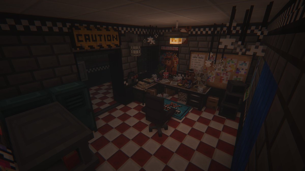 hi, look at the cool fnaf blood &amp; gears office i made using <a href="/fnafmw/">FNAF: Management Wanted</a> minecraft mod
#fnafbag