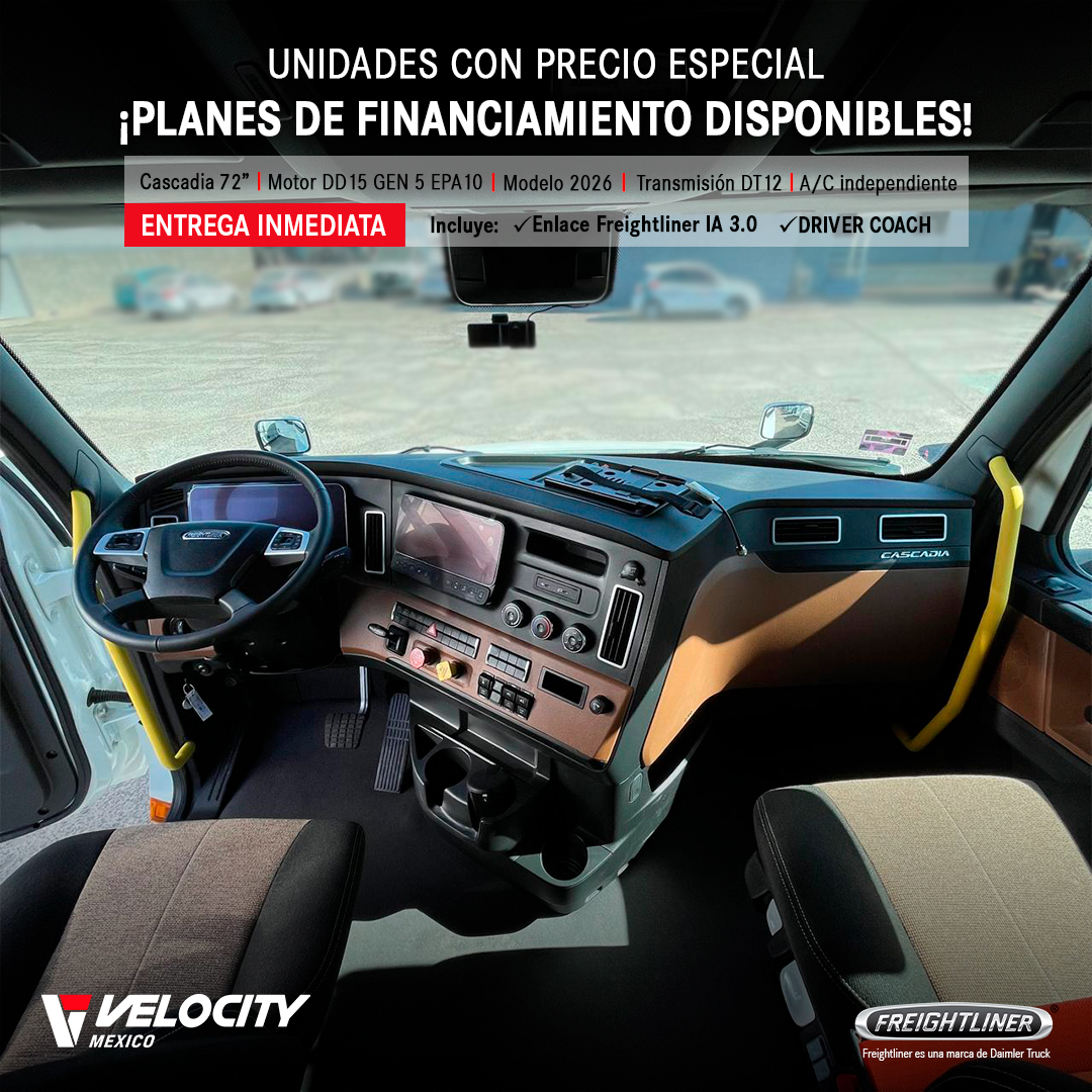 CANORSA1's tweet image. 🚛 Disponible para entrega inmediata
#Freightliner Cascadia 72” 2026, equipado con motor DD15 Gen 5 EPA10 y transmisión DT12.

✅ Enlace Freightliner
✅ Driver Coach
✅ Planes de financiamiento disponibles

🌐velocitymexico.com.mx
📧marketing@vvgtruck.com.mx