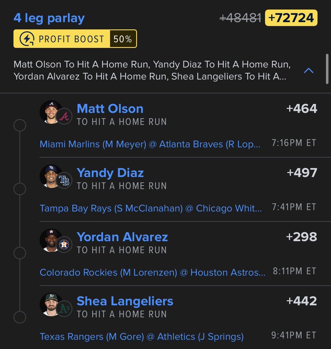 CertifiedOTC's tweet image. TUESDAY WHAT!!! 🫨💰 
#MLB #Parlay #SGP #HomeRun