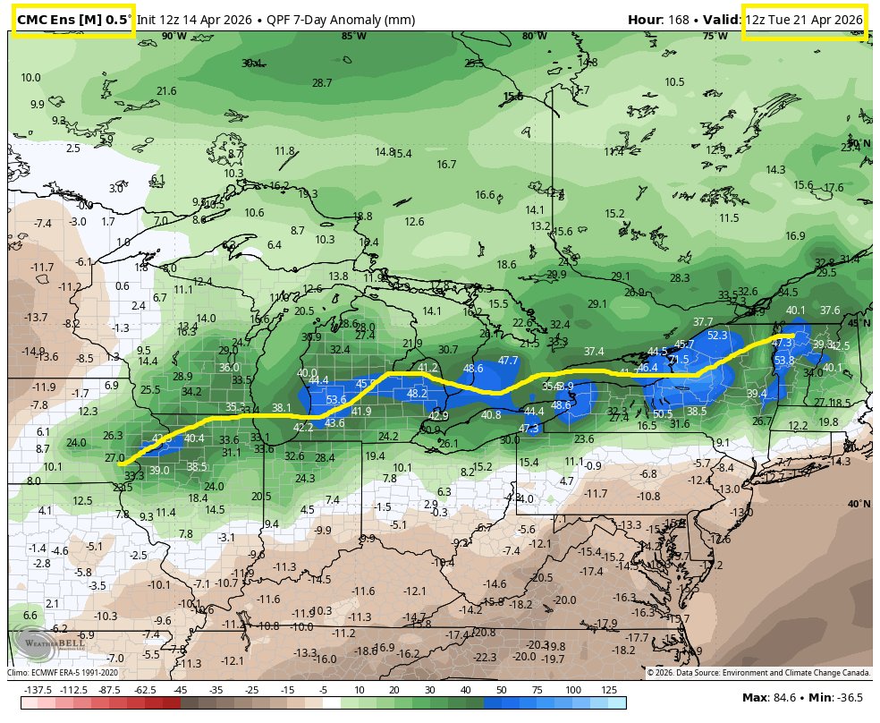 this wetter than normal "pattern" seems to continue till ~April 21th or ...