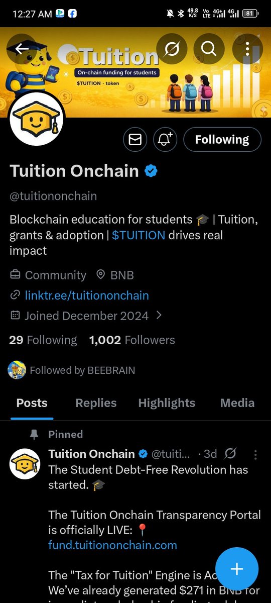 Danieldleg65637's tweet photo. @beebrain123 @tuitiononchain Done, broski,I really hope this works https://t.co/K4sQZcRgPs