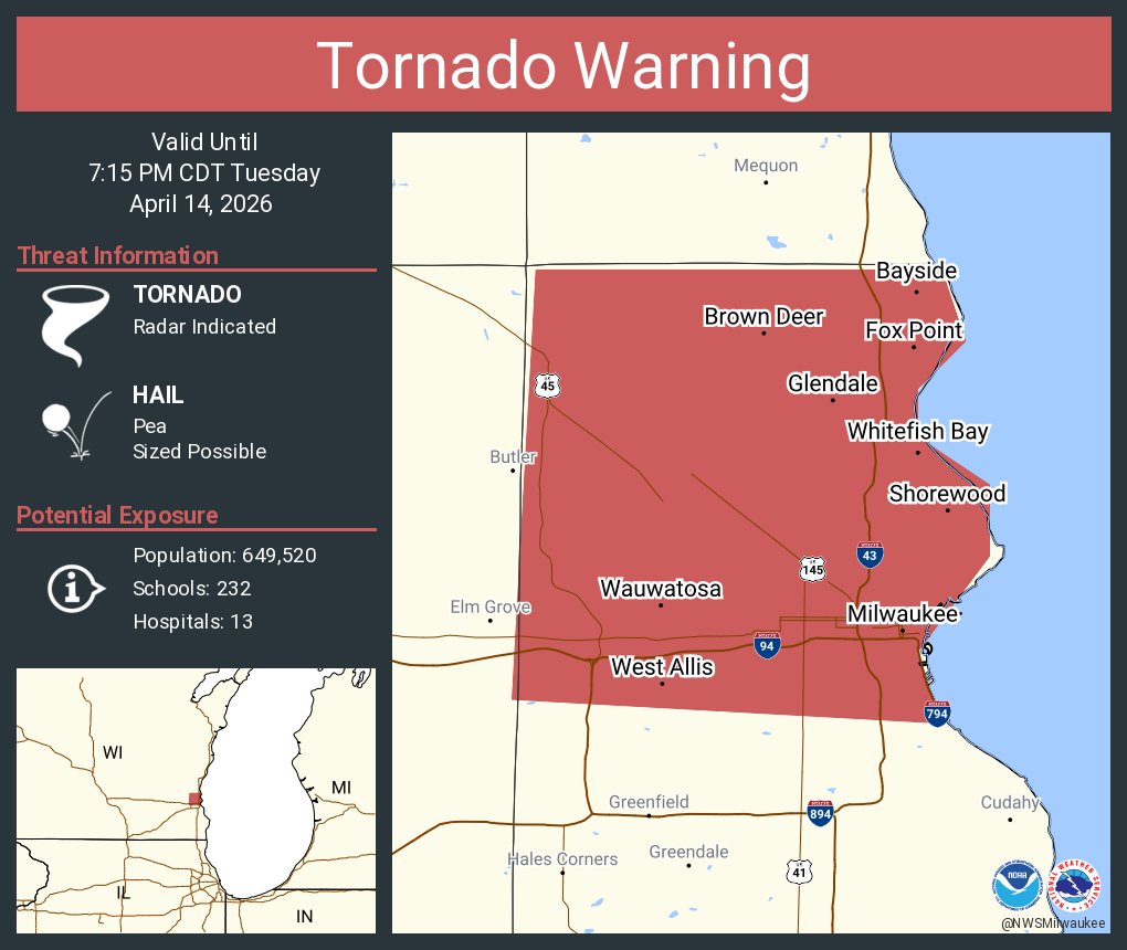 Tornado Warning including Milwaukee WI, West Allis WI and Wauwatosa WI ...