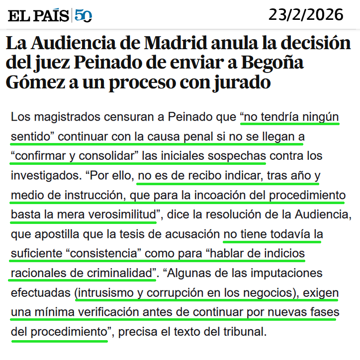 Deselectrocuta1's tweet image. Esto le decía la Audiencia de Madrid al juez Peinado en febrero.

¿Alguien me explica qué ha encontrado el juez en el último mes y medio para "confirmar y consolidar" las sospechas?