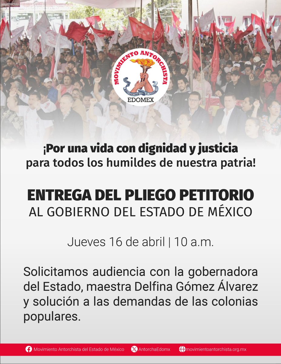 Una comisión de antorchistas se movilizará el jueves 16 en Toluca para pedir diálogo con el gobierno del Estado de México. #GobEdomexSinResultados