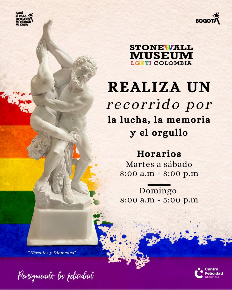 MuseoLGBTI's tweet photo. Este jueves te invitamos a vivir un Una exposición donde el arte es orgullo. Agéndate y acompáñanos:
Inauguración: Jueves, 16 de abril
Hora: 5:00 p.m.
Lugar: Centro de la Felicidad Chapinero CEFE | Calle 82#10-69
#distritodiversobogota #enbogotásepuedeser #orgullolgbt https://t.co/pNXv14R7Fo