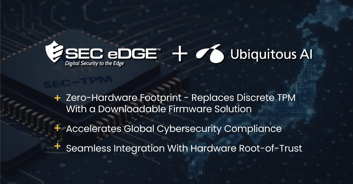 SecEdge_Inc's tweet image. Edge AI needs security by design.

SecEdge is proud to partner with @UbiquitousAI to help accelerate secure deployment of intelligent edge systems with stronger device trust, AI model protection, and embedded security.

Read more: bit.ly/ubiquitous-ai-…

#EdgeAI #EdgeSecurity
