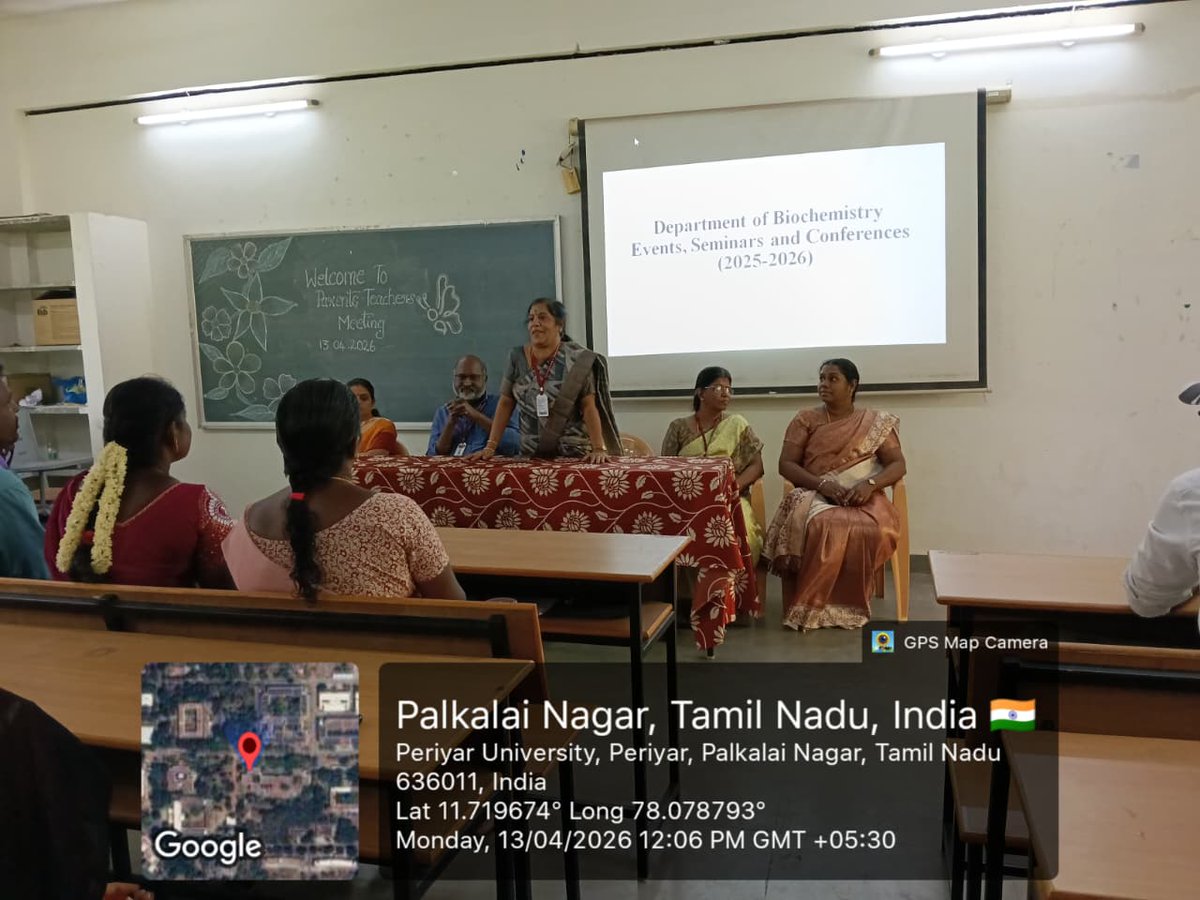 PeriyarVarsity's tweet image. Biochemistry Dept., Periyar University, held a PTM (13.04.2026) focusing on academic progress, career guidance &amp;amp; parent–faculty interaction.

#PeriyarUniversity #Biochemistry #PTM #StudentDevelopment