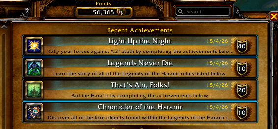 Walocial's tweet photo. Gotta love when 1 achievement holds back the completion of 3 others. The Legend of Haranir being timegated behind a weekly lockout was not particularly fun. https://t.co/KgZYomzKuh
