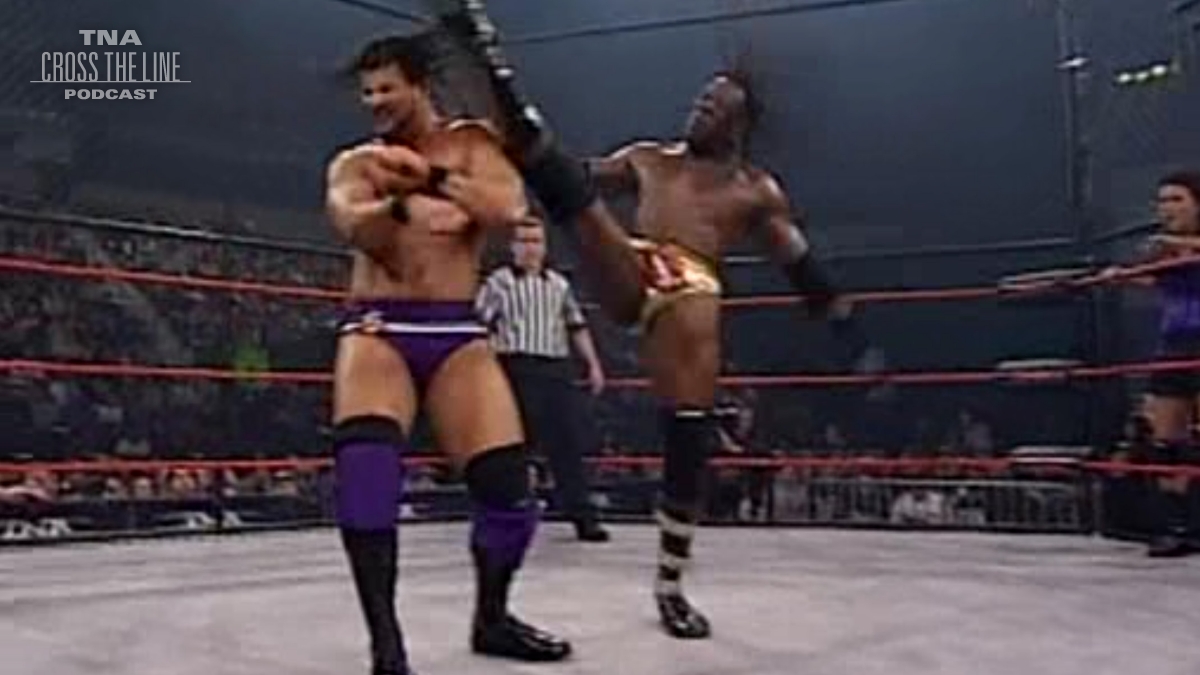 CrossTheLineTNA's tweet image. .@BookerT5x nearly kicks off @RealRobertRoode's head at #Lockdown 2008 in the Mixed Tag Team Match!

What will happen when Sharmell gets into the ring?! Listen now to find out!

#TNAWrestling #TNAiMPACT #Wrestling