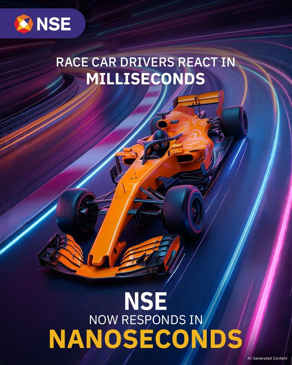 NSEIndia's tweet image. On the track, milliseconds matter. But, that's not fast enough for the Indian capital markets. NSE now responds in nanoseconds. 

#NSE #NSEIndia #NSERespondsInNanoseconds