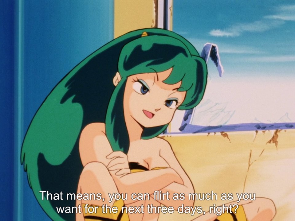 Ochan30's tweet photo. So let's point out this shows how much Lum and Ataru have evolved as a couple. She actually goes along with his dare as long as they meet each other's conditions.
#UruseiYatsura #LUM #ThoseObnoxiousAliens #Episode129 #AnimeRetroRewatch @DigiRanma https://t.co/jVhByhtvmS