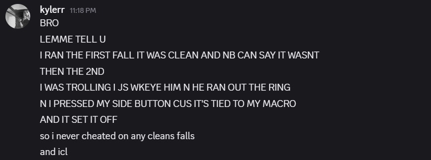 OfclyGoodenough's tweet photo. Caught yet another Jersey cheating in ro-wrestling, as Kyler was found to have used a macro to achieve 20 clicks per second at a recent @AlternativeJHW show. We have zero tolerance for cheating and promptly disqualified Kyler accordingly. #NoRoomForCheating #NoRoomForCheaters https://t.co/S7WADWD8Ce