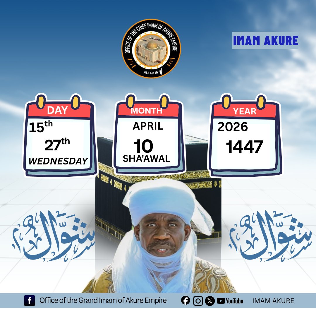 Today's date is Wednesday 27th Sha'awal 1447H / 15th April 2026.

#1447H #community #aita #campuslife #reality #Date #muslim #islam #islamic #islamicreminder #islamiccalendar2026 #calendar #EducationalSupport #career